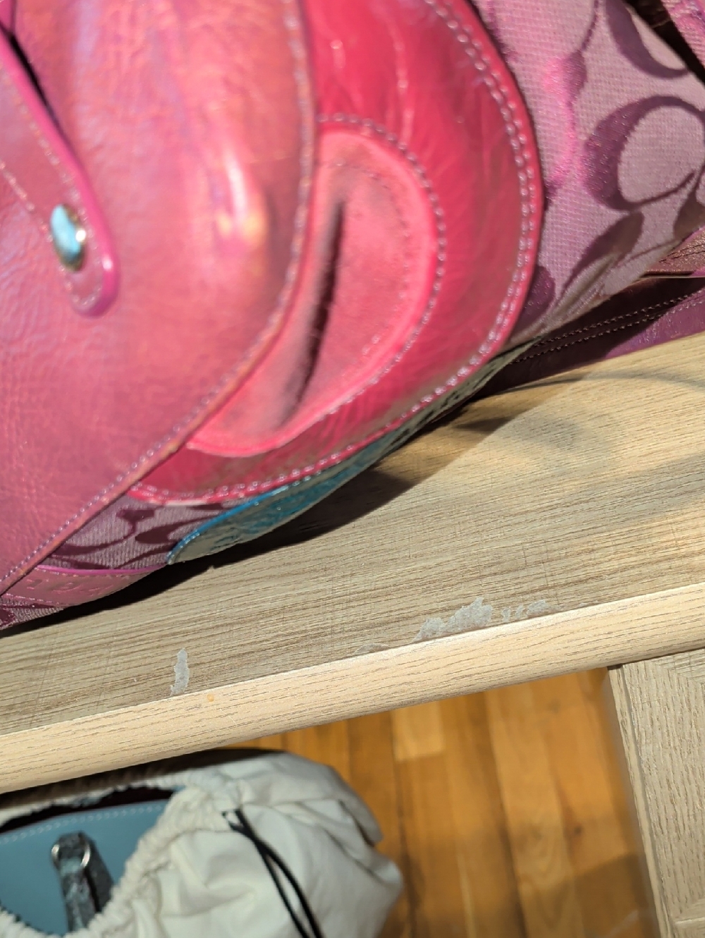 Coach Pink Satchel with Teal Medallion Accent - Picture 4 of 5